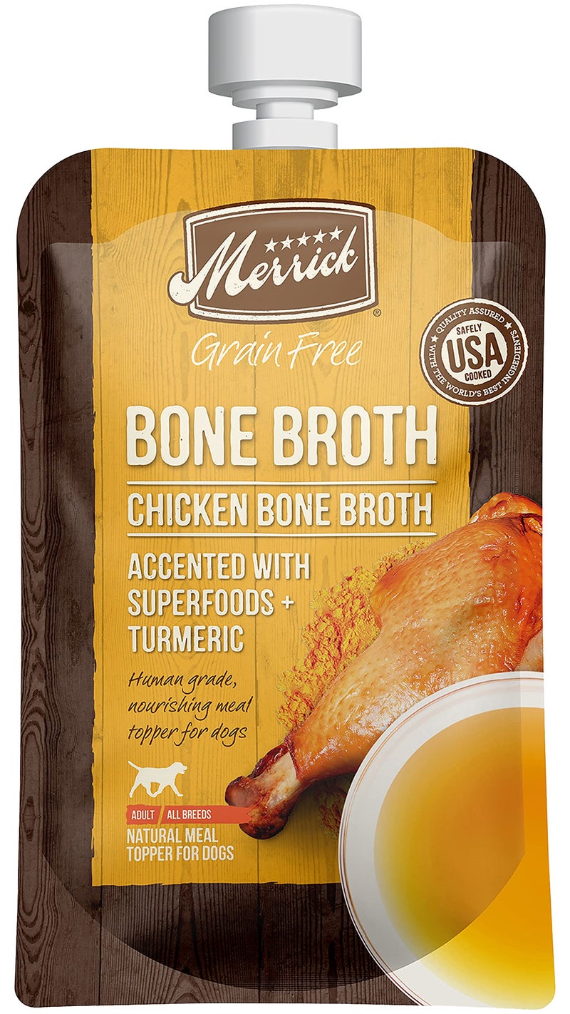 Merrick Grain Free Bone Broth, Premium Human Grade And Gluten Free Dog And Cat Food Topper Pouches, Chicken - 7 oz. Pouch - Image 1