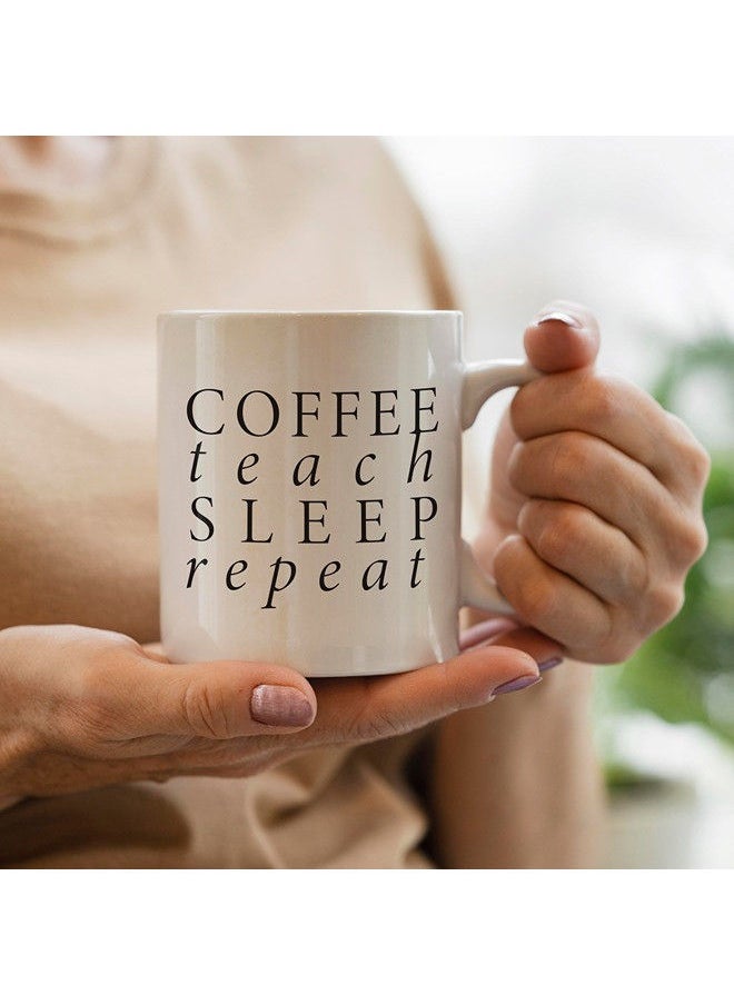 Giftmate - Giftmate Coffee Teach Sleep Repeat Printed Ceramic Tea and Coffee Mug 320ml - Image 1