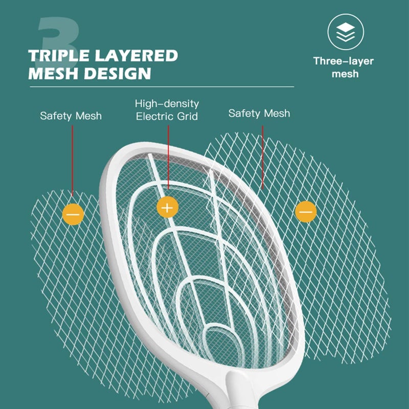 AICase Bug Zapper, 3000 Volt Indoor & Outdoor Electric Fly Swatter,USB Rechargeable Mosquito Killer Racket for Home Bedroom, Kitchen,Office, Backyard, Patio,Safe to Touch with 3-Layer Safety Mesh-2 Pack - Image 4