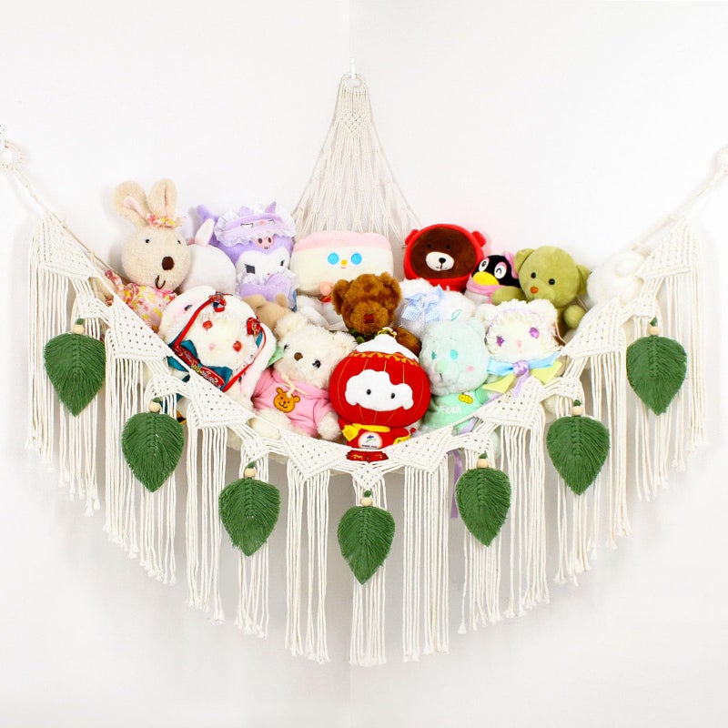 Dekafri Stuffed Animal Hammock Corner Plushie Net for Stuffed Animals Storage Wall-Mounted Net Toy Storage Organizer Kids Room Storage Organizer for Bedroom Macrame Stuffed Animals Toys Hammock (White, L) - Image 1