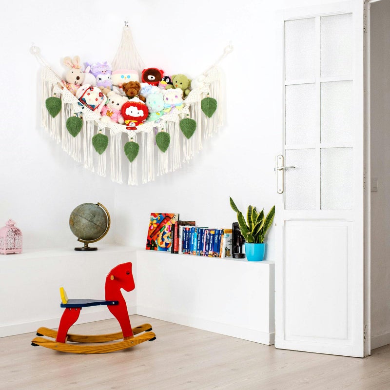Dekafri Stuffed Animal Hammock Corner Plushie Net for Stuffed Animals Storage Wall-Mounted Net Toy Storage Organizer Kids Room Storage Organizer for Bedroom Macrame Stuffed Animals Toys Hammock (White, L) - Image 2