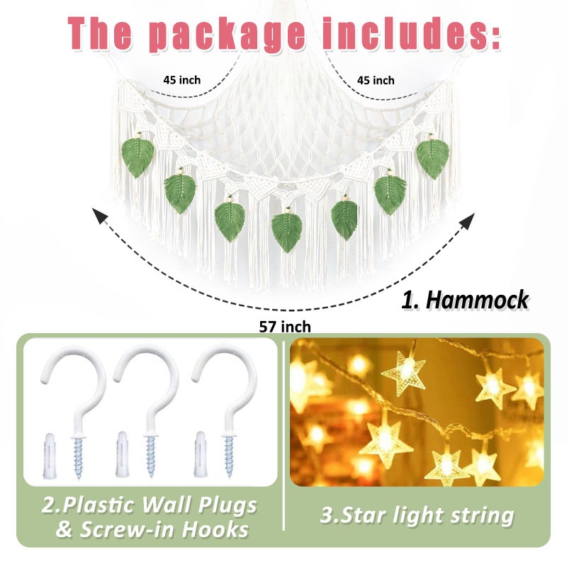 Dekafri Stuffed Animal Hammock Corner Plushie Net for Stuffed Animals Storage Wall-Mounted Net Toy Storage Organizer Kids Room Storage Organizer for Bedroom Macrame Stuffed Animals Toys Hammock (White, L) - Image 4