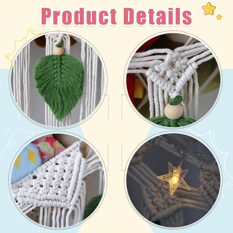 Dekafri Stuffed Animal Hammock Corner Plushie Net for Stuffed Animals Storage Wall-Mounted Net Toy Storage Organizer Kids Room Storage Organizer for Bedroom Macrame Stuffed Animals Toys Hammock (White, L) - Image 5