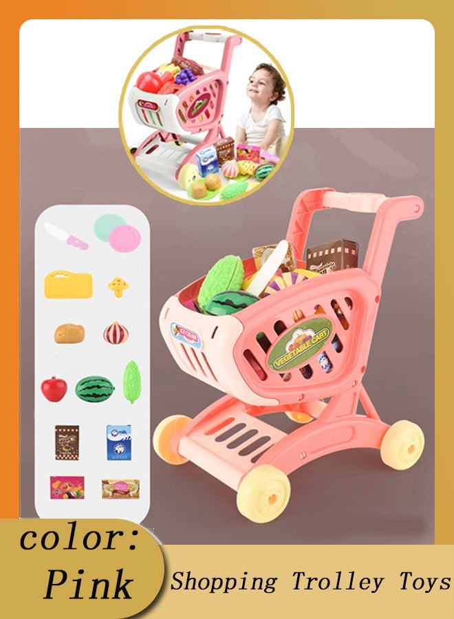 kids Shopping Cart Trolley Play , Mini Grocery Shopping Cart Trolley Toy with Food Fruit Vegetables,Play Kitchen,Pretend to Play Role Play Educational Gift for Ages 3+ Toddlers - Image 1