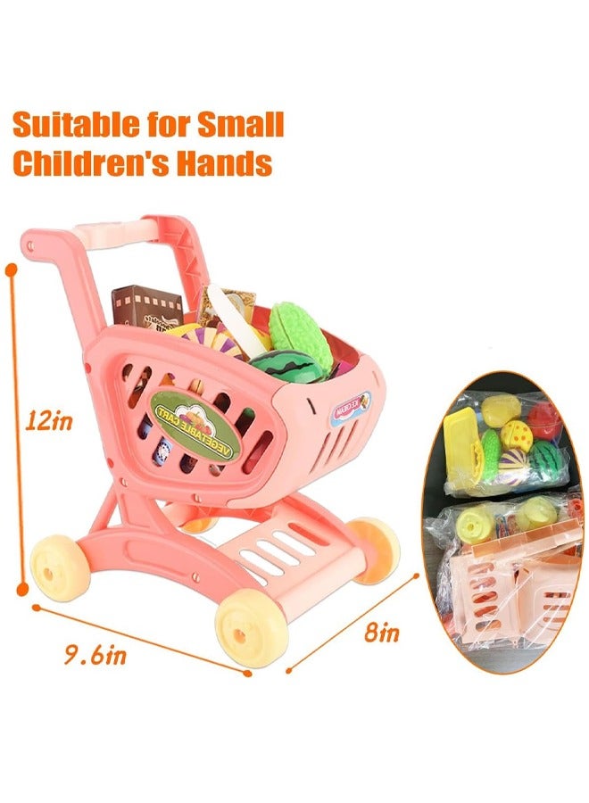 kids Shopping Cart Trolley Play , Mini Grocery Shopping Cart Trolley Toy with Food Fruit Vegetables,Play Kitchen,Pretend to Play Role Play Educational Gift for Ages 3+ Toddlers - Image 5