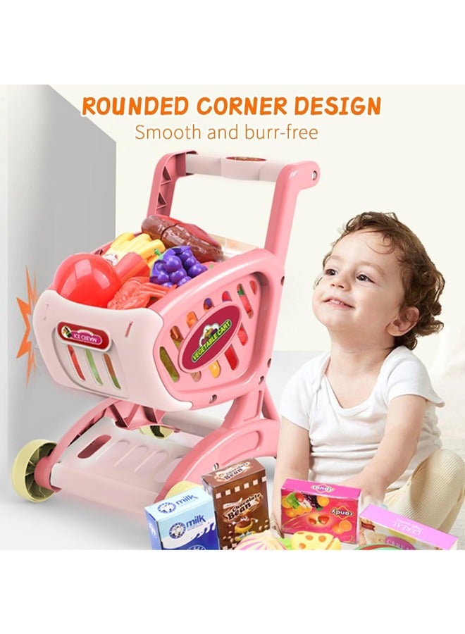 kids Shopping Cart Trolley Play , Mini Grocery Shopping Cart Trolley Toy with Food Fruit Vegetables,Play Kitchen,Pretend to Play Role Play Educational Gift for Ages 3+ Toddlers - Image 4