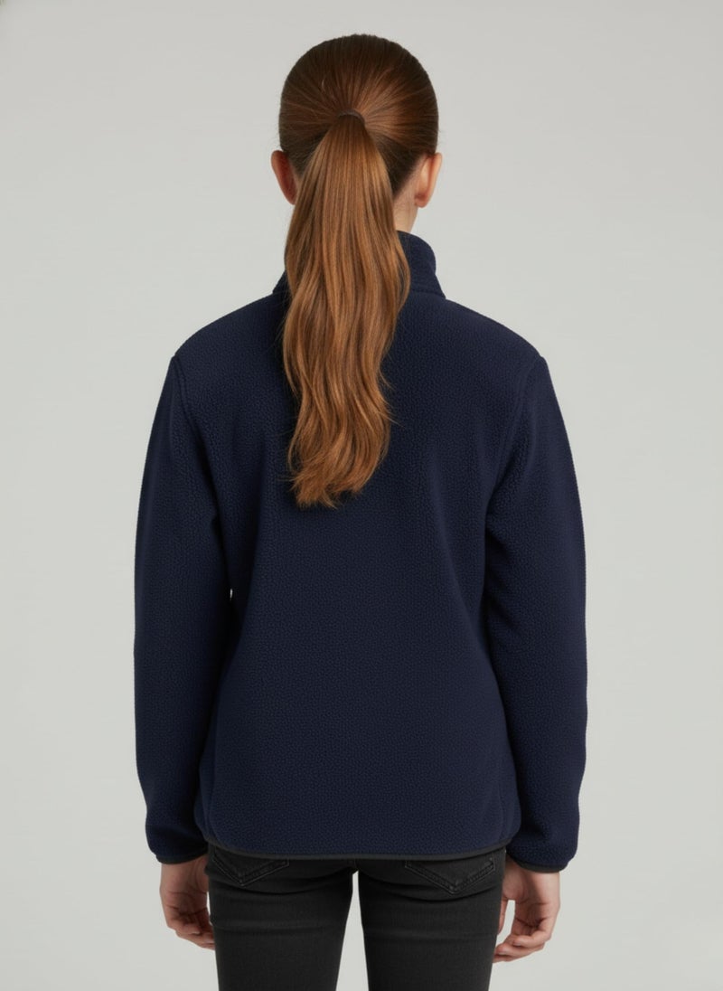 Alan Jones Clothing Girl's Fleece Full-Zip Jacket | Soft, Warm & Lightweight Winter Wear | High Collar with Piping at Hem & Sleeves (6-7 Years_Navy) - Image 2