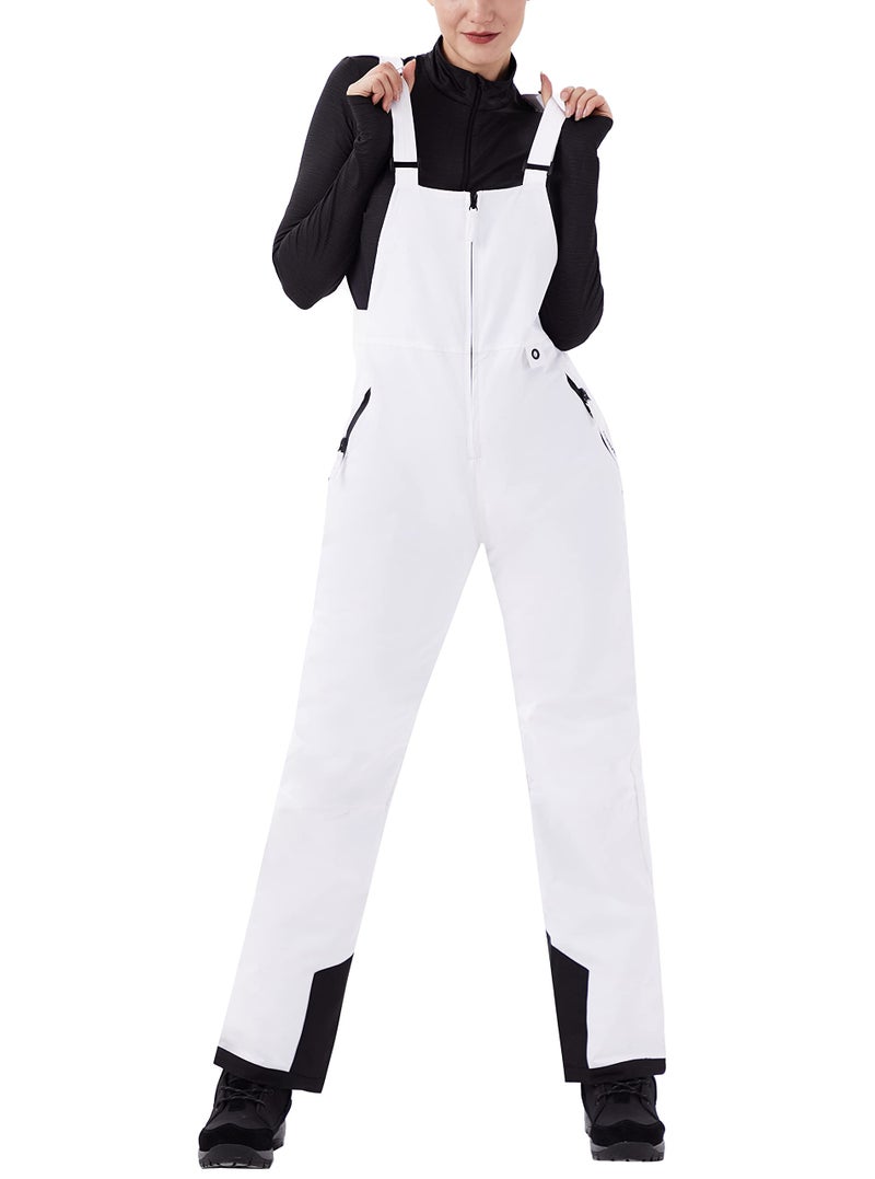 WULFUL Womens Insulated Snow Bibs Waterproof Winter Ski Pants Snowboarding Overalls White - Image 1