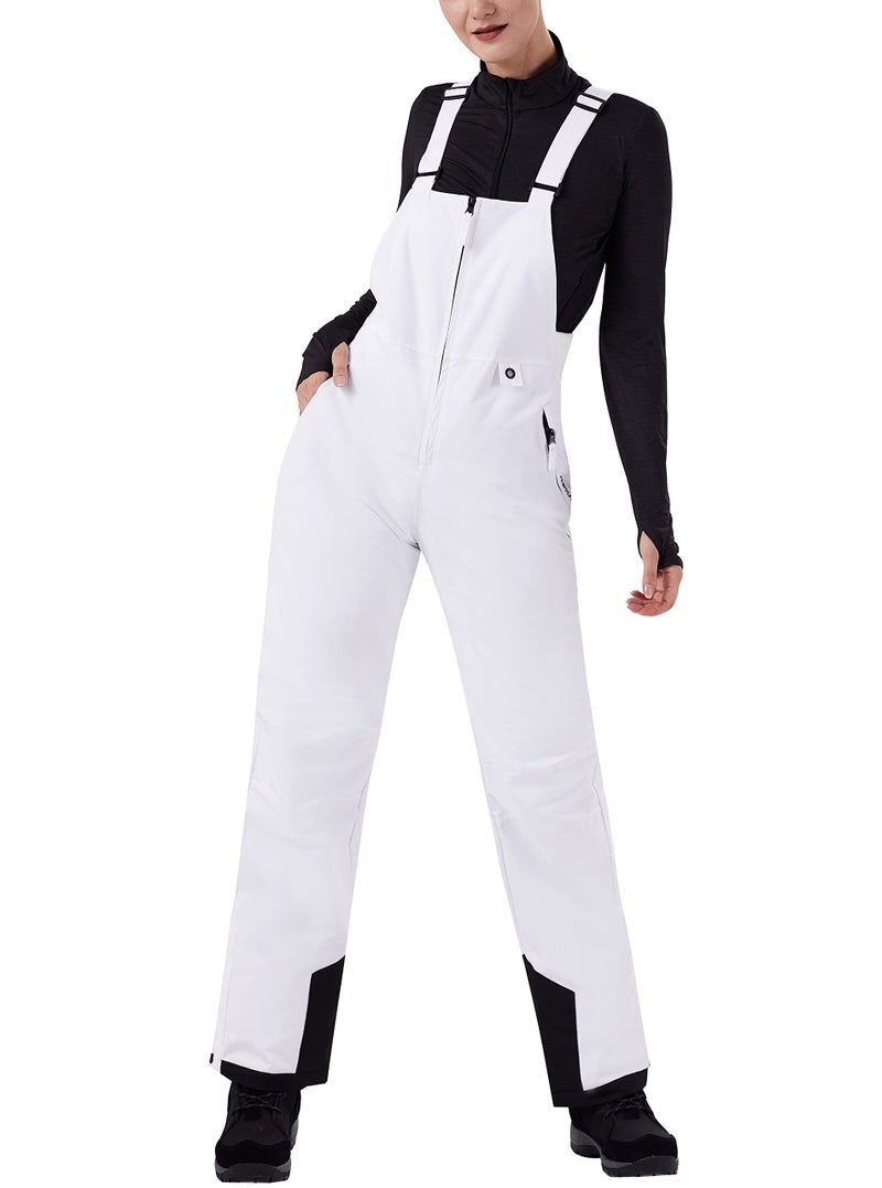 WULFUL Womens Insulated Snow Bibs Waterproof Winter Ski Pants Snowboarding Overalls White - Image 2