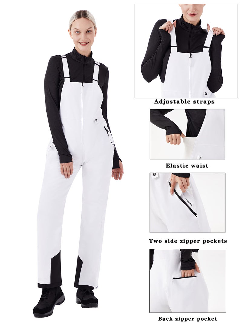 WULFUL Womens Insulated Snow Bibs Waterproof Winter Ski Pants Snowboarding Overalls White - Image 4