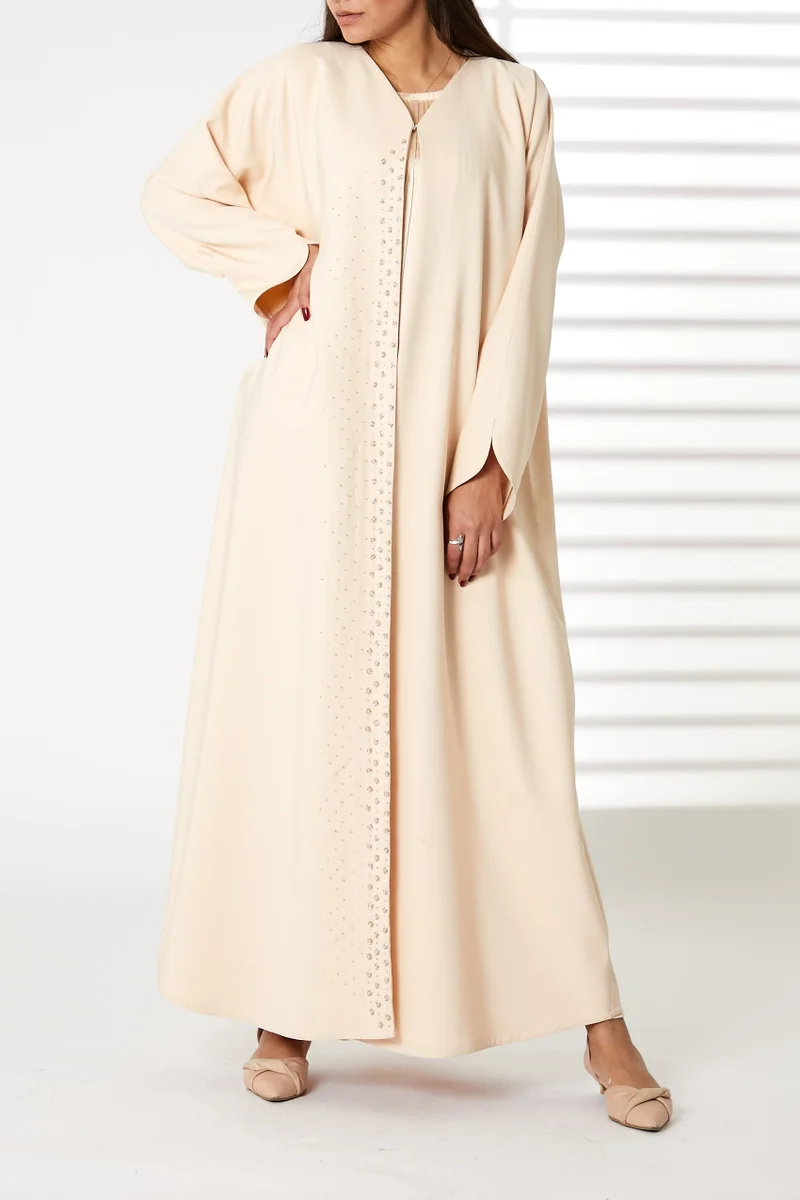 Moistreet Embroidered Open Front Abaya