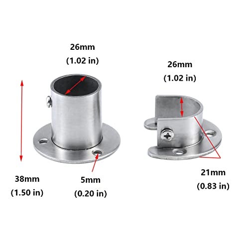 Antrader 4-Pack Wardrobe Bracket Stainless Steel Closet Rod End Supports Closet Pole Sockets Flange Rod Holder Set with Screws, 1 Inch Diameter, U-Shaped + O Shaped - Image 2