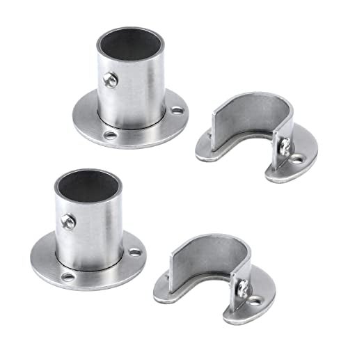 Antrader 4-Pack Wardrobe Bracket Stainless Steel Closet Rod End Supports Closet Pole Sockets Flange Rod Holder Set with Screws, 1 Inch Diameter, U-Shaped + O Shaped - Image 1