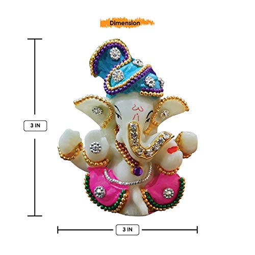 Karigaari India Ganesha Murti Idol for Car Dashboard Home Decor Multicolor Ceramic Ganpati Statue Vinayagar Showpiece Dashboard Idol Spiritual Gift Item for Ganesh Chaturthi 3x2x3 Inches - Image 3