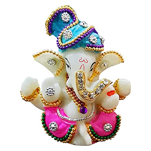 Karigaari India Ganesha Murti Idol for Car Dashboard Home Decor Multicolor Ceramic Ganpati Statue Vinayagar Showpiece Dashboard Idol Spiritual Gift Item for Ganesh Chaturthi 3x2x3 Inches - Image 2