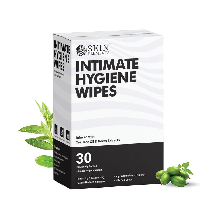 Skin Elements Intimate Hygiene Wipes Unisex pH balanced Wipes Tea Tree Oil Neem Extracts 30 Individual Wipes Pre and Post Intimacy - Image 2