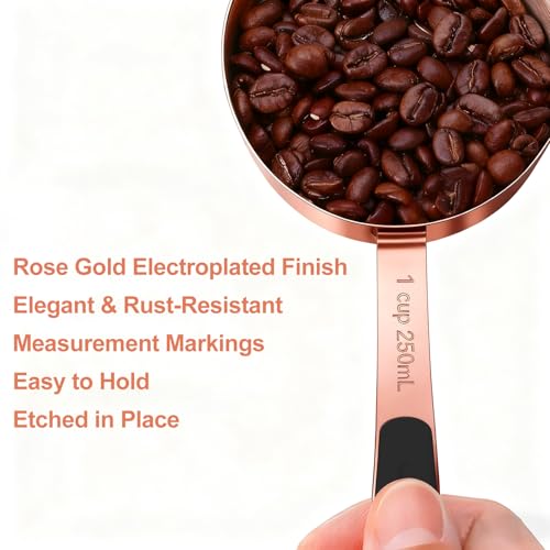 Bopei Measuring Cups and Spoons Set, Rose Gold Plated Stainless Steel 10 Piece for Cooking and Baking (5 Cups + 5 Spoons RoseGold) - Image 4