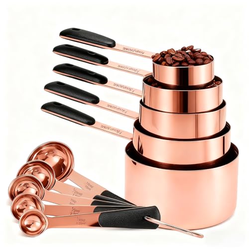 Bopei Measuring Cups and Spoons Set, Rose Gold Plated Stainless Steel 10 Piece for Cooking and Baking (5 Cups + 5 Spoons RoseGold) - Image 1