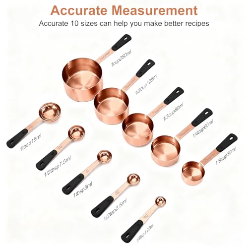 Bopei Measuring Cups and Spoons Set, Rose Gold Plated Stainless Steel 10 Piece for Cooking and Baking (5 Cups + 5 Spoons RoseGold) - Image 2