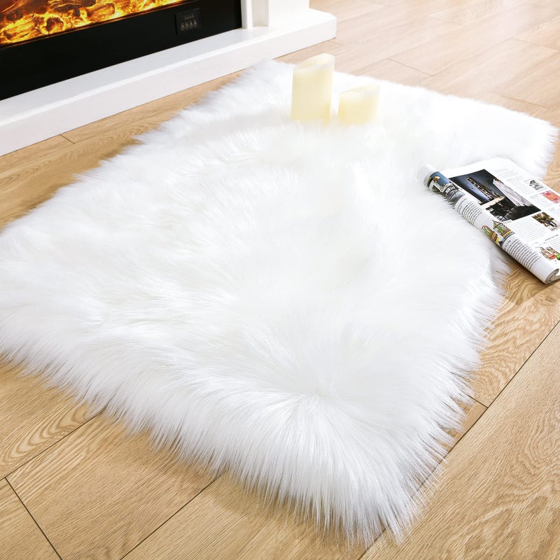 Noahas White Faux Fur RugLuxury Fluffy Rugs for Bedroom2 x 3 Feet Washable Area RugsSheepskin Bedroom RugFurry Carpet Small Shag RugSoft Throw Living RoomKids Boys Girls Room Decor