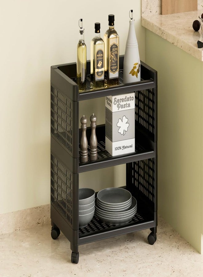 Marmik Plastic Multi-Purpose Kitchen Trolly Portable Storage Rack, Household Rack, Vegetable and Fruit Storage, Office, Bathroom Rack (3 Layer, Black) - Image 1