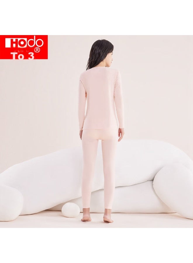 hongdou Hongdou Women's Pure Cotton Round Neck Thermal Underwear Set, Thin Versatile Base Layer For Autumn, Smoke Pink, Size 160  - Image 4