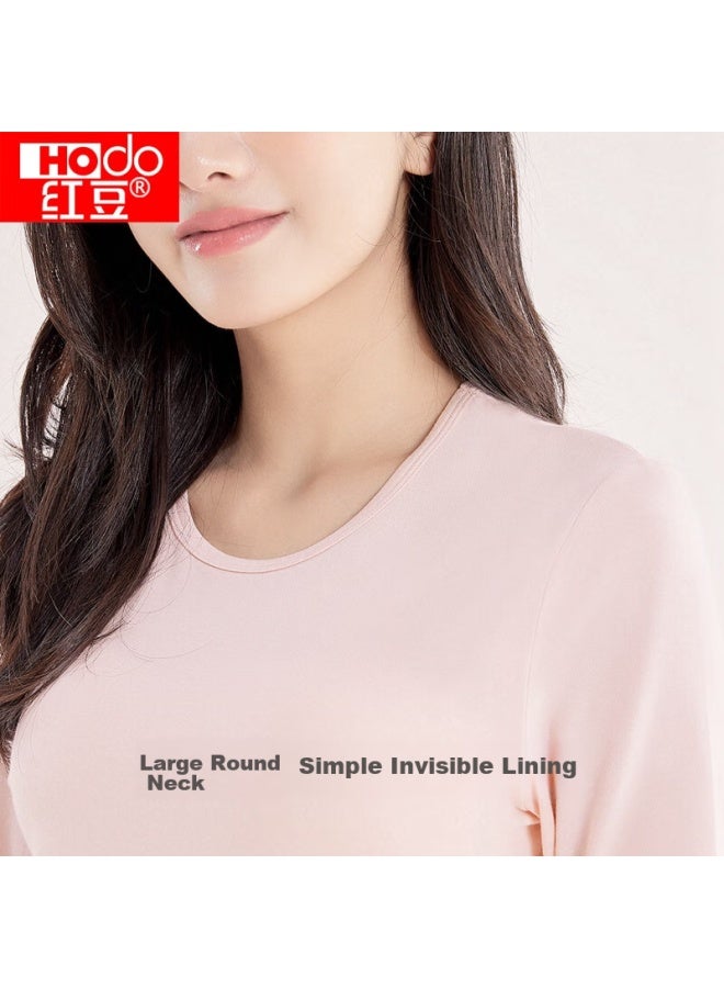 hongdou Hongdou Women's Pure Cotton Round Neck Thermal Underwear Set, Thin Versatile Base Layer For Autumn, Smoke Pink, Size 160  - Image 5