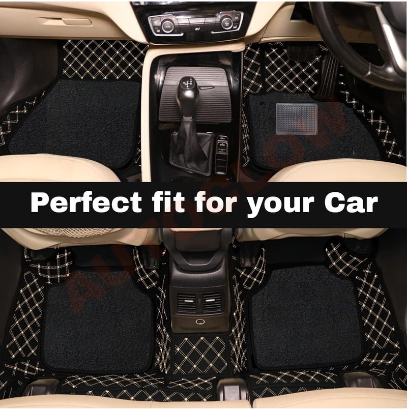 AutoClow Premium 7D Car Mat Full Set for Maruti Suzuki Swift (Model :2024-2026) || Luxury Leather Dual-Stitch Full Set 7D Car Floor Mat || 100% Waterproof || Colour: Black-Golden (Design-1) - Image 3