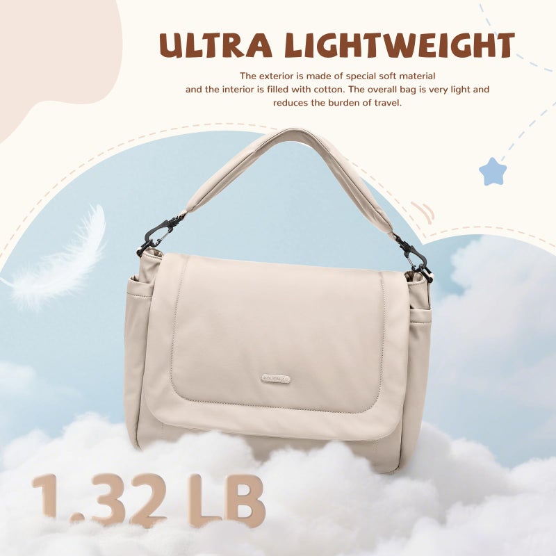 GOLF QUALITY 22L Puffer Diaper Bag Tote,Large Capacity Baby Diaper Tote Travel Bags Crossbody Hospital Bag for mom,Apricot - Image 5