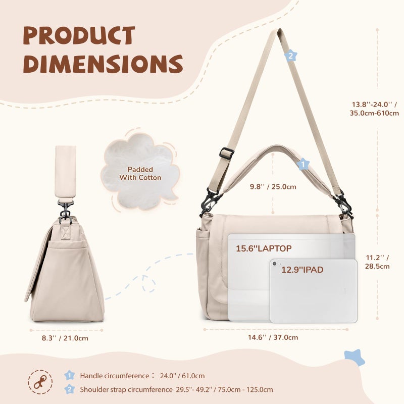 GOLF QUALITY 22L Puffer Diaper Bag Tote,Large Capacity Baby Diaper Tote Travel Bags Crossbody Hospital Bag for mom,Apricot - Image 4