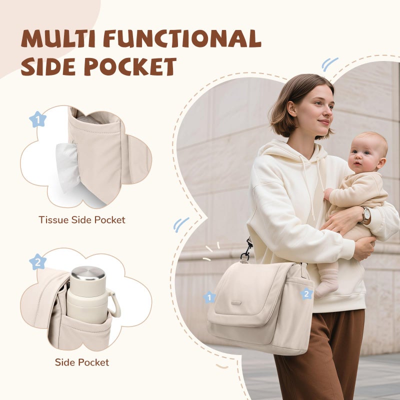 GOLF QUALITY 22L Puffer Diaper Bag Tote,Large Capacity Baby Diaper Tote Travel Bags Crossbody Hospital Bag for mom,Apricot - Image 2