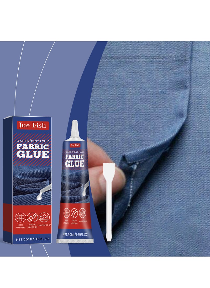 JUE-FISH - Fabric Glue Permanent 50 ml, Fabric Glue for Patch, Clear Fabric Glue for Clothing Permanent Washable, Leather Glue for All Fabrics, Cotton, Denim, Flannel, Polyester - Image 1