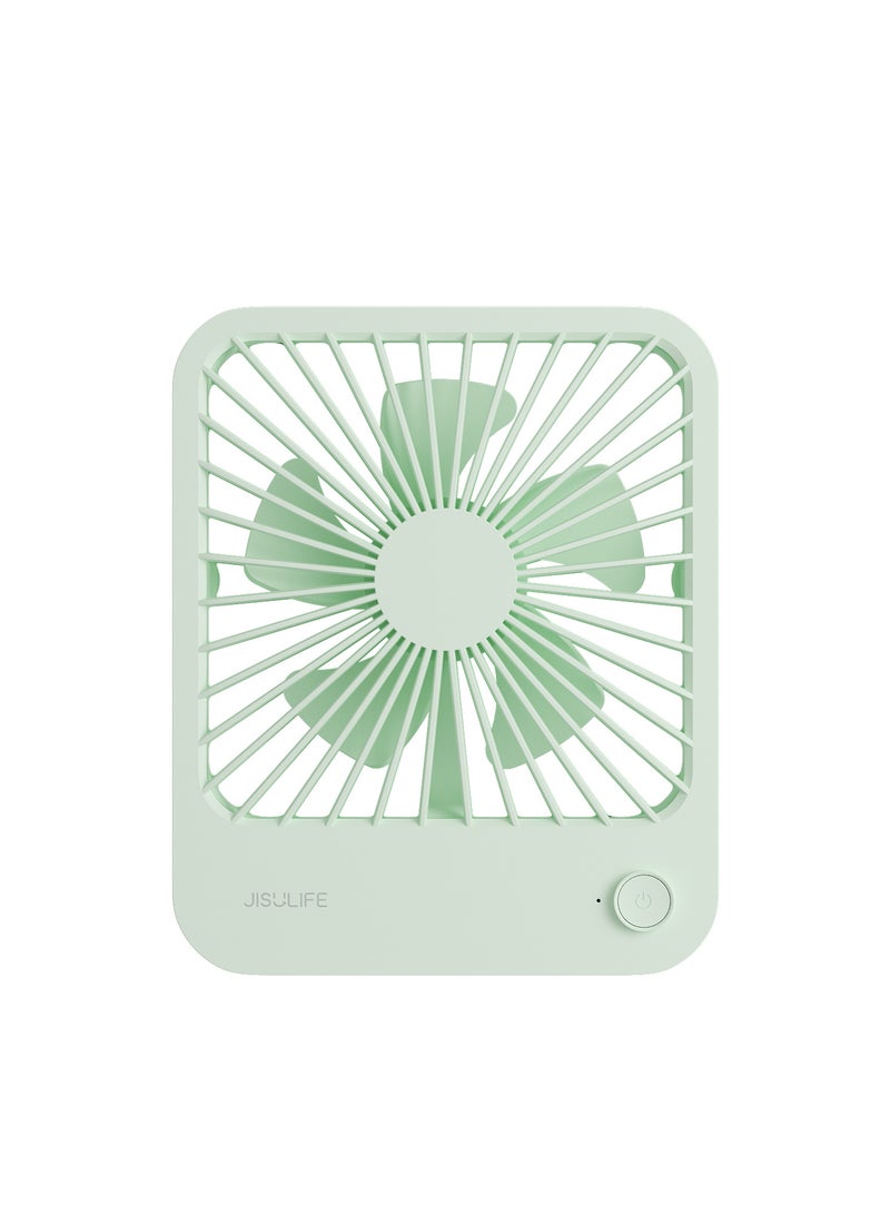 JISULIFE مروحة مكتب JISULIFE، مروحة محمولة صغيرة تعمل بالبطارية مع 4 سرعات، أقصى 15 ساعة، تدفق هواء قوي، هادئة للغاية، مروحة كهربائية قابلة لإعادة الشحن USB بسعة 4000mAh للمكتب/الغرفة/السفر - أخضر - Image 1
