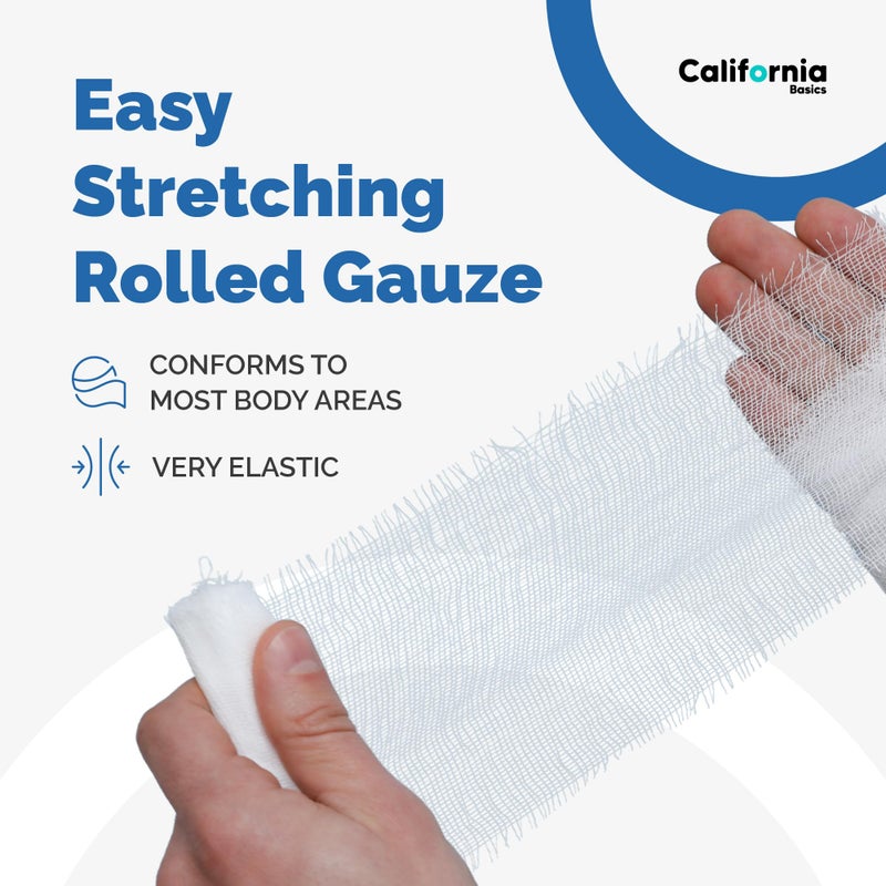 California Basics 48-Pack Gauze Bandage Roll with Tape, 4 Inches x 4 Yards - Soft, Stretchable & Breathable Wrap for Wound Care, First Aid & Medical Supplies - White - Image 5
