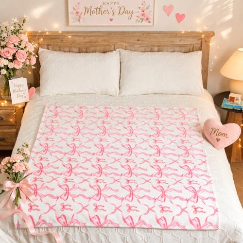Jungle Star Pink Bow Twin Blanket – 60x80 Inch Soft Fleece Blanket for Girls and Women, Coquette Aesthetic Room Decor for Bed, Couch, Chair, Preppy Bedroom or Gift, Cute Pink Bow Decor Blanket - Image 2