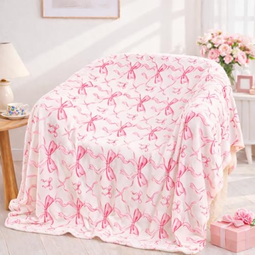 Jungle Star Pink Bow Twin Blanket – 60x80 Inch Soft Fleece Blanket for Girls and Women, Coquette Aesthetic Room Decor for Bed, Couch, Chair, Preppy Bedroom or Gift, Cute Pink Bow Decor Blanket - Image 1