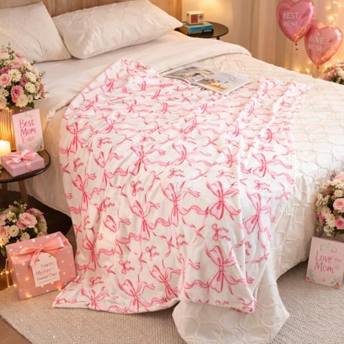 Jungle Star Pink Bow Twin Blanket – 60x80 Inch Soft Fleece Blanket for Girls and Women, Coquette Aesthetic Room Decor for Bed, Couch, Chair, Preppy Bedroom or Gift, Cute Pink Bow Decor Blanket - Image 3