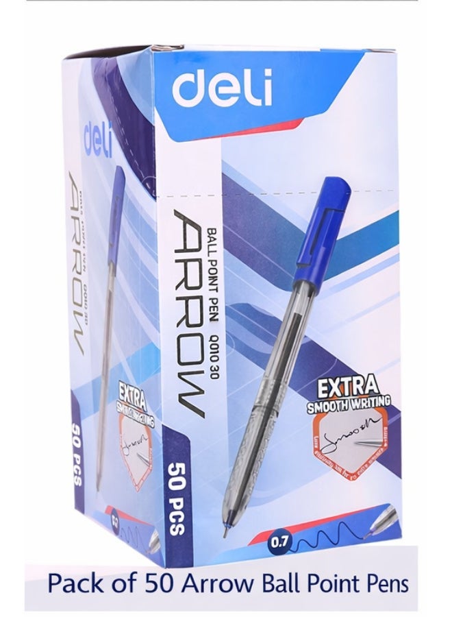 Deli EQ01030 Ballpoint Pen 0.7mm Blue Pack of 50 Bulk Writing Supply - Image 1