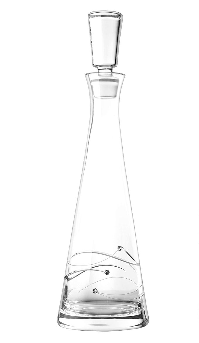 HANDMADE GLASS SPARKLE TALL WINE DECANTER DECORATED WITH REAL CRYSTAL DIAMONDS 33 OZ MADE IN EUROPE