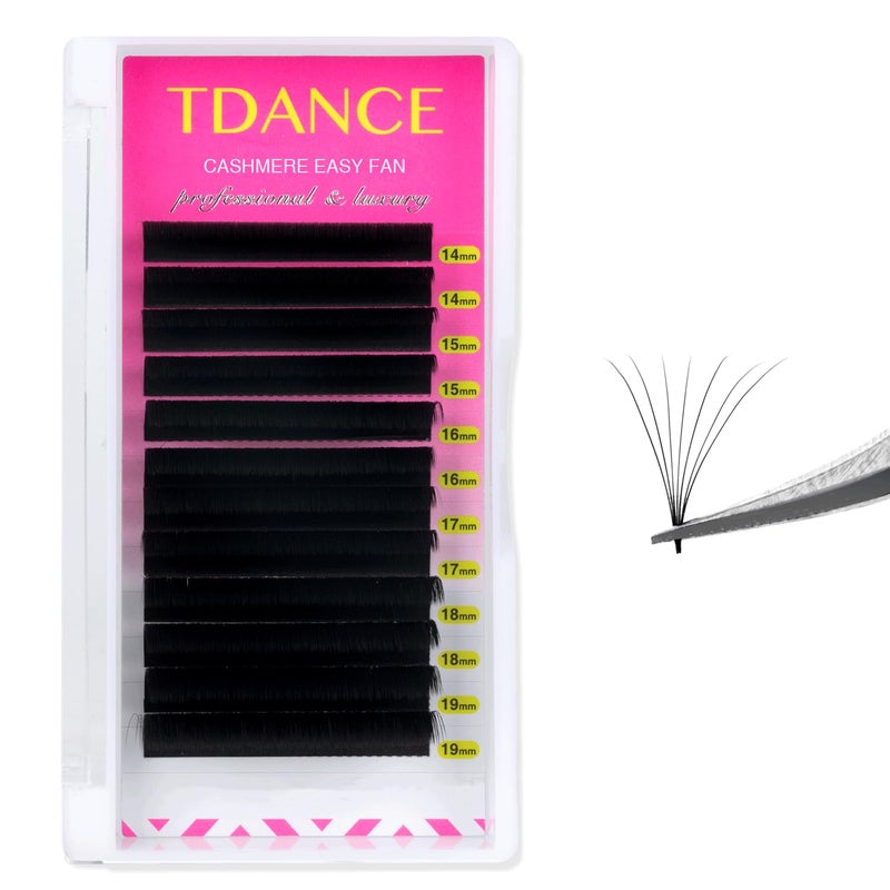 TDANCE Cashmere Easy Fan Lash Extensions Self Fanning Volume Lash Extension D Curl 0.07mm 14-19mm Matte Black Mega Volume Eyelash Extensions(0.07-D,14-19mm) - Image 1