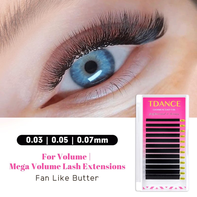 TDANCE Cashmere Easy Fan Lash Extensions Self Fanning Volume Lash Extension D Curl 0.07mm 14-19mm Matte Black Mega Volume Eyelash Extensions(0.07-D,14-19mm) - Image 5