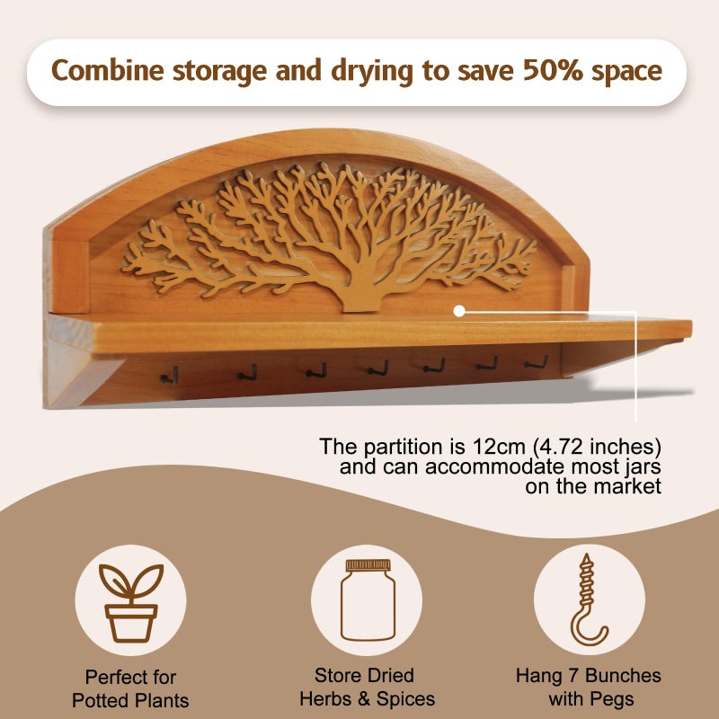 Tnstbiee Hanging Herb Drying Rack - Artistic Life Tree Design. Space-Saving Kitchen Flower Dried Grass Display,Holds 7 Bouquets. For Witches & Gardeners Gifts for Crafters, Wall Art DÃ©cor - Image 4