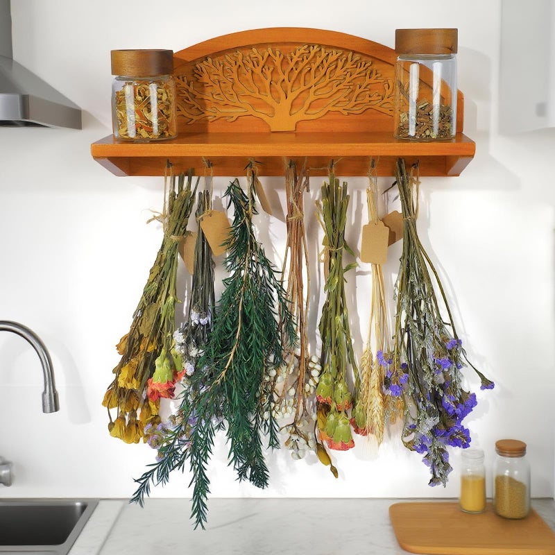 Tnstbiee Hanging Herb Drying Rack - Artistic Life Tree Design. Space-Saving Kitchen Flower Dried Grass Display,Holds 7 Bouquets. For Witches & Gardeners Gifts for Crafters, Wall Art DÃ©cor - Image 2