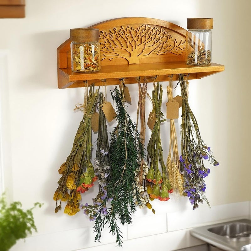 Tnstbiee Hanging Herb Drying Rack - Artistic Life Tree Design. Space-Saving Kitchen Flower Dried Grass Display,Holds 7 Bouquets. For Witches & Gardeners Gifts for Crafters, Wall Art DÃ©cor - Image 1