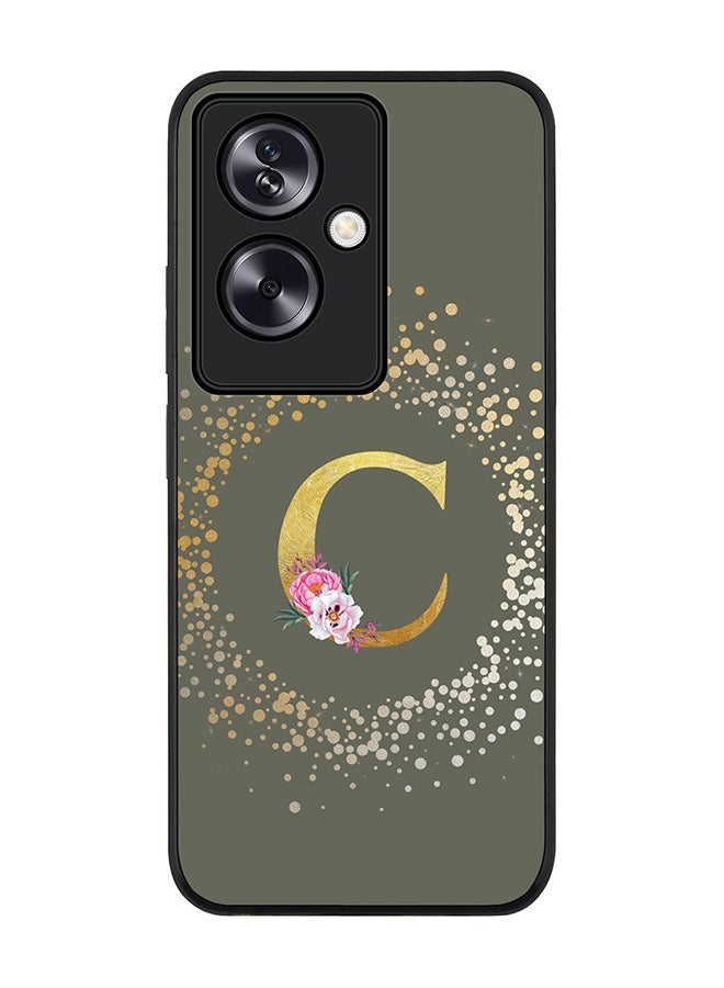 Stylizedd Rugged Black Edge Case for Oppo A79 5G, Slim fit Case Cover Custom Monogram Initial Letter Floral Pattern Alphabet - C (Olive Green) - Image 1