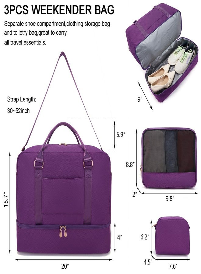 Soperwillton Travel Duffle Bag for Women Carry on Bags Overnight Weekender Bags Toiletry Hospital Gym Bag with Shoe Compartment 3pcs - Image 2