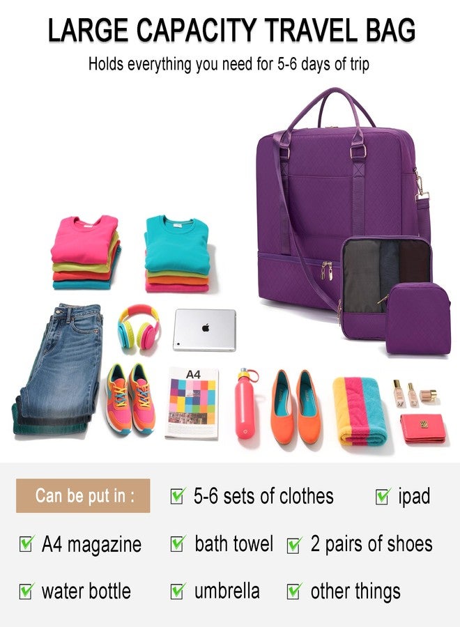 Soperwillton Travel Duffle Bag for Women Carry on Bags Overnight Weekender Bags Toiletry Hospital Gym Bag with Shoe Compartment 3pcs - Image 4