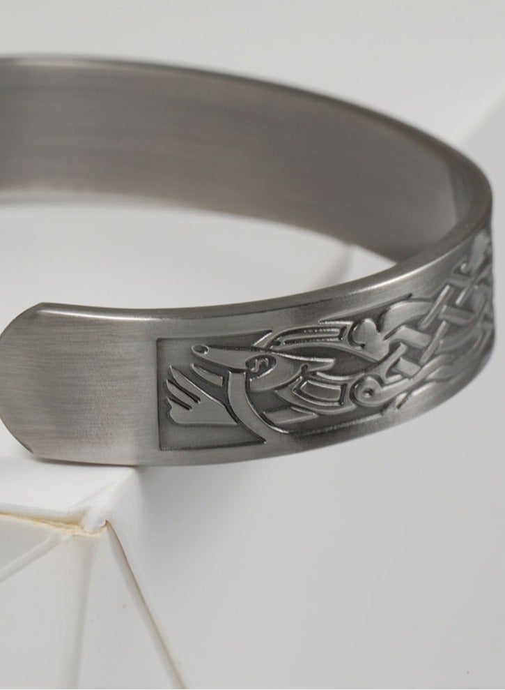 Vintage Silver Tone Magnetic Bracelet - Celtic Knot Engraved Adjustable Copper Cuff - Image 3