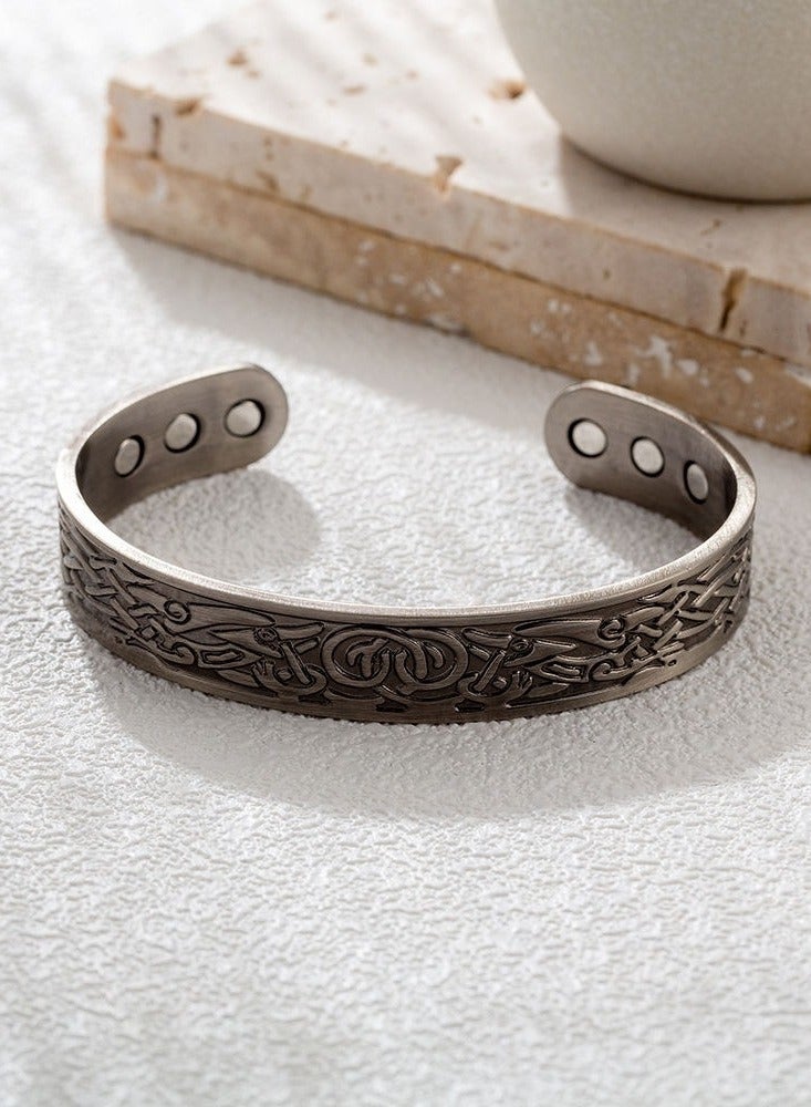 Vintage Silver Tone Magnetic Bracelet - Celtic Knot Engraved Adjustable Copper Cuff - Image 4