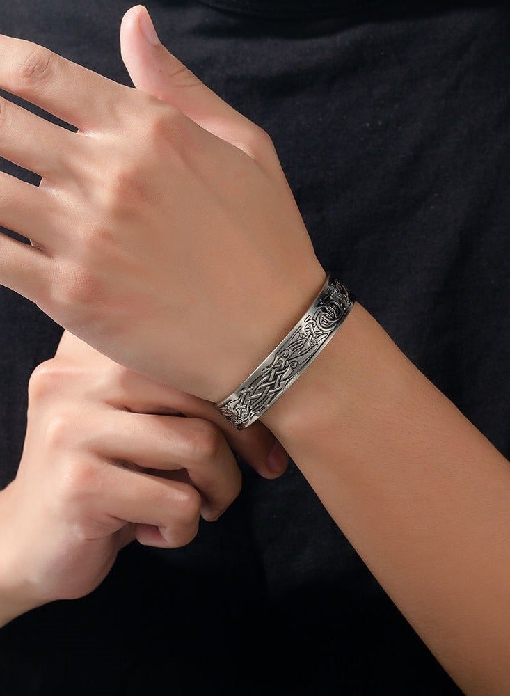 Vintage Silver Tone Magnetic Bracelet - Celtic Knot Engraved Adjustable Copper Cuff - Image 5